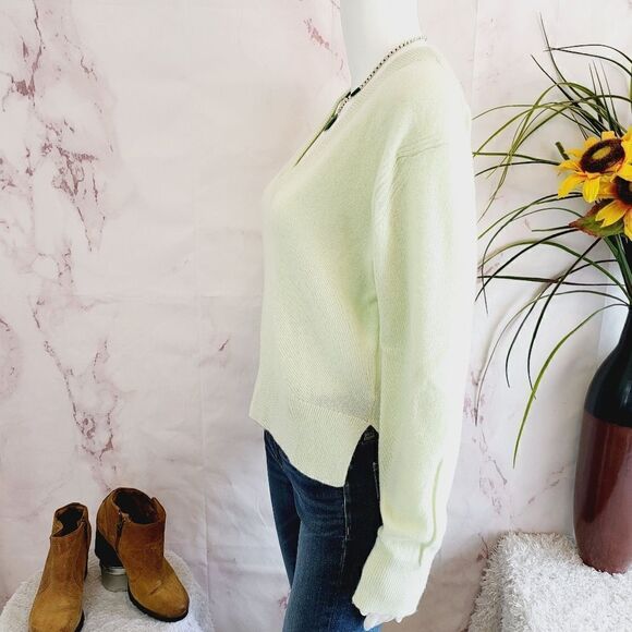 Joie light lime green 100% cashmere v neck sweater - Picture 5 of 7